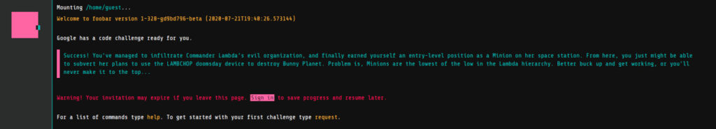 Google foobar initial screen
